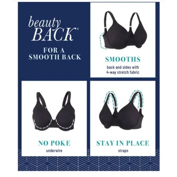 44C Vanity Fair Bra T-Shirt Beauty Back Full Figure Underwire Smoothing White - Picture 4 of 9